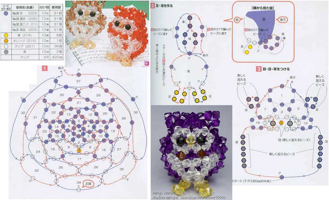 Схема бисер сова объемная