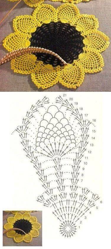 Коврик подсолнух крючком схема и описание