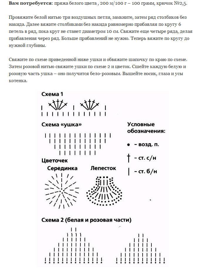 Схема ушка кота крючком