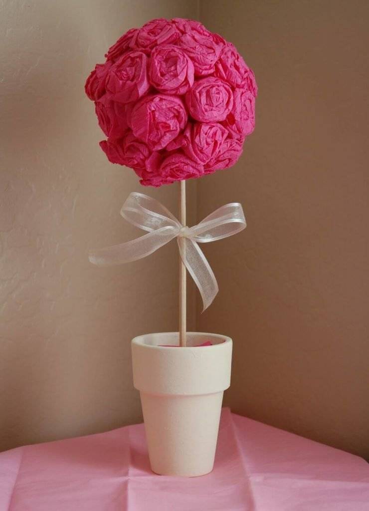 Топиарий из гофрированной бумаги: как сделать розы, цветы своими руками, пошагово, для начинающих, мастер-класс, фото