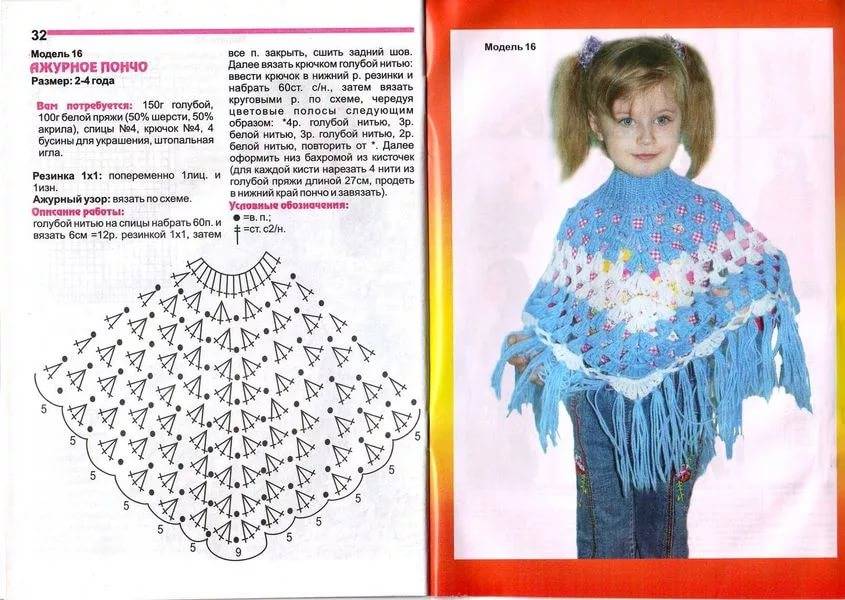 Пончо для девочек: мастер-класс с описанием и схемами вязания