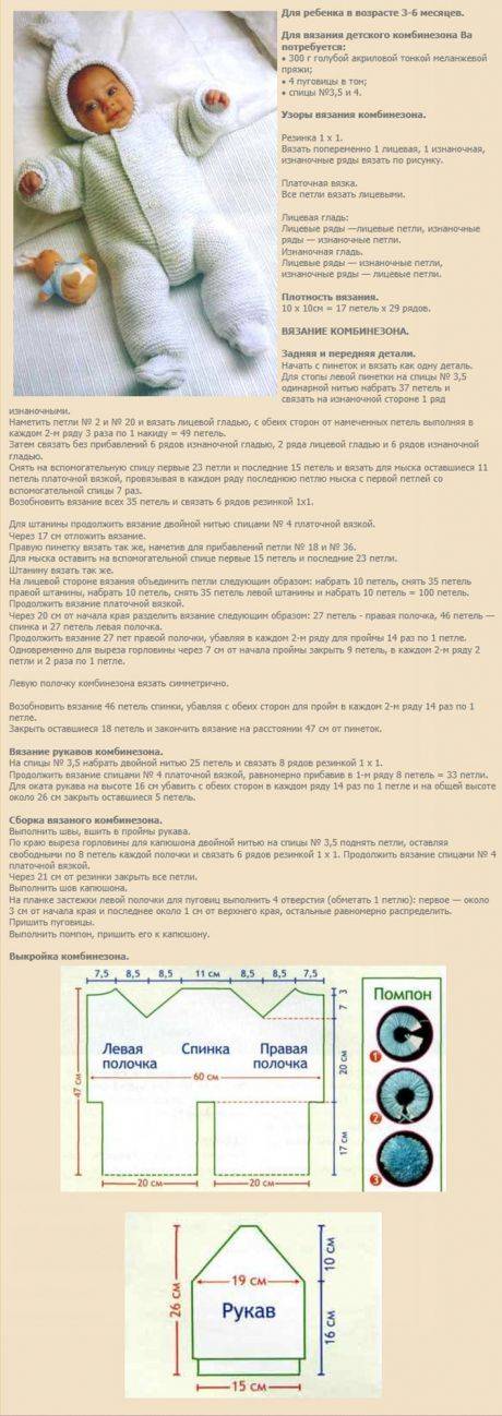 Комбинезоны для новорожденных на спицах описание