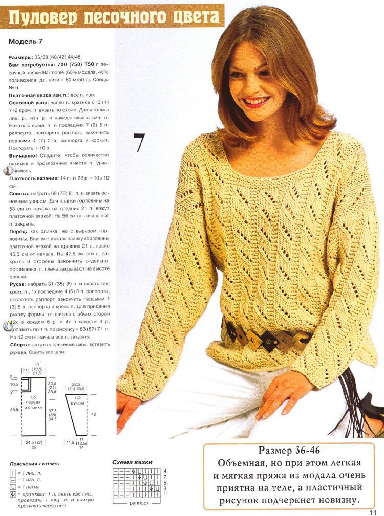 Женственный пуловер с ажурными узорами спицами – 6 моделей со схемами и описанием