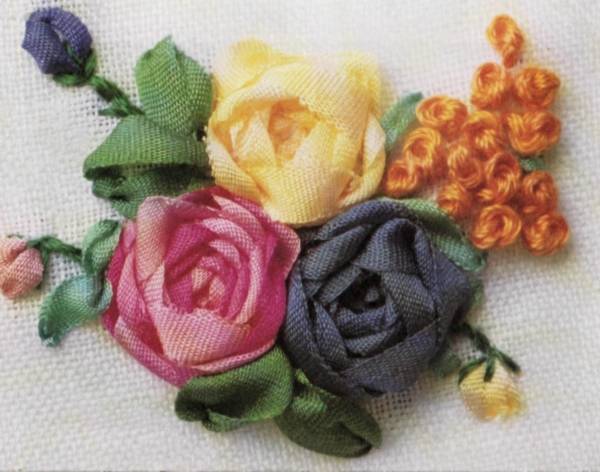 Вышивка лентами розы схемы для начинающих, фото пошагово