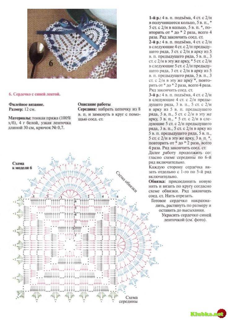 Салфетка с сердечками крючком схема и описание