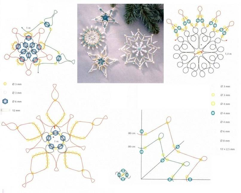 Снежинки из бисера схемы пошагово плетения для начинающих