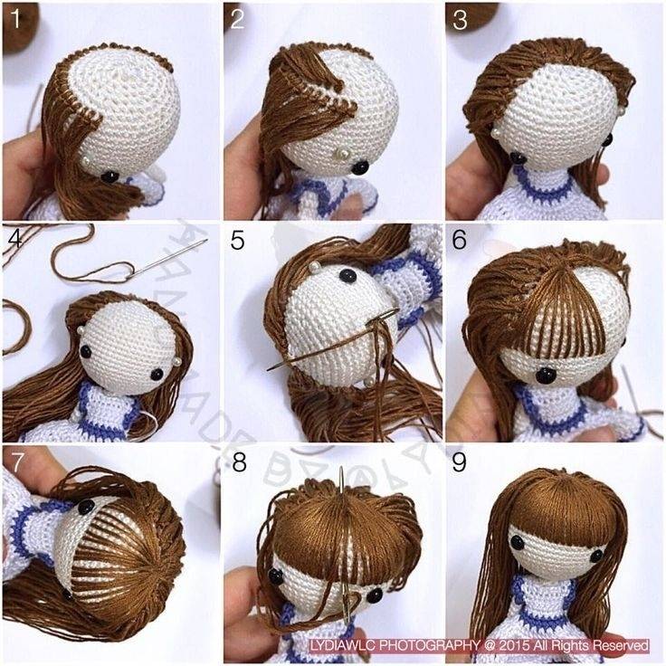 Как сделать волосы кукле из ниток или пряжи