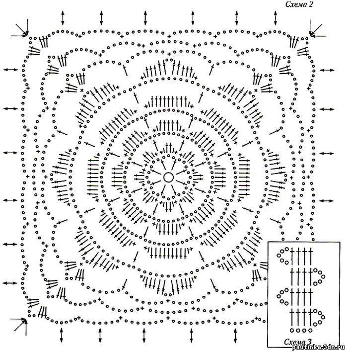 Вязаный квадрат крючком схема