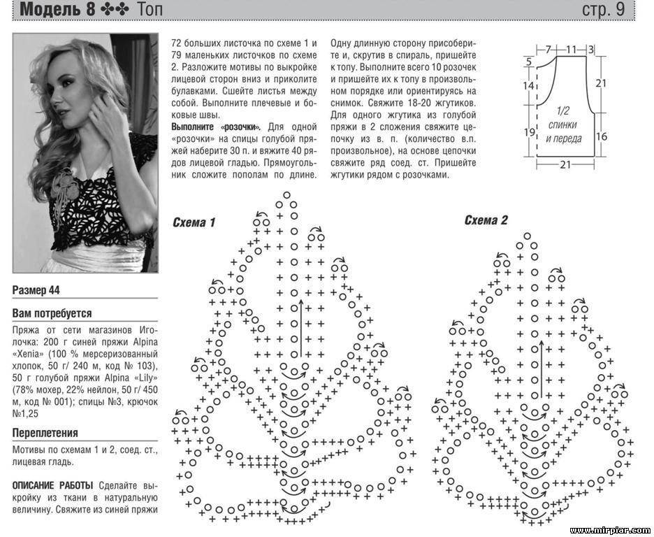 Узоры для топа крючком со схемами и описанием