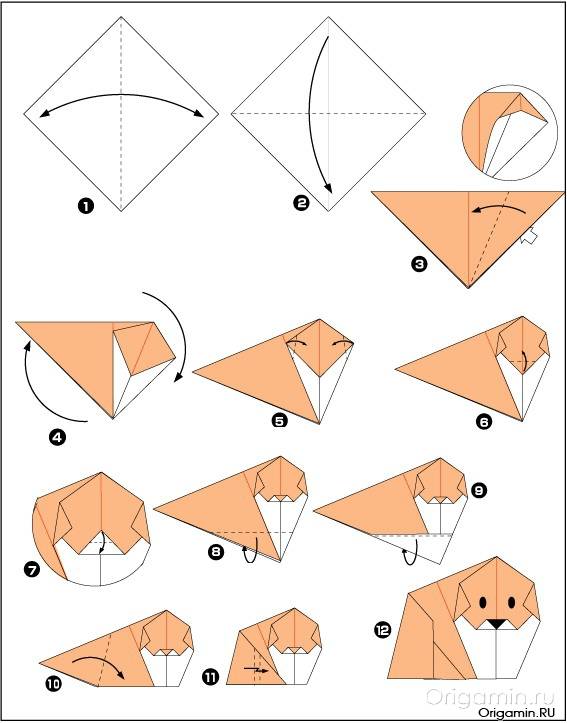 Поделка оригами животные  из бумаги для начинающих самые легкие пошагово