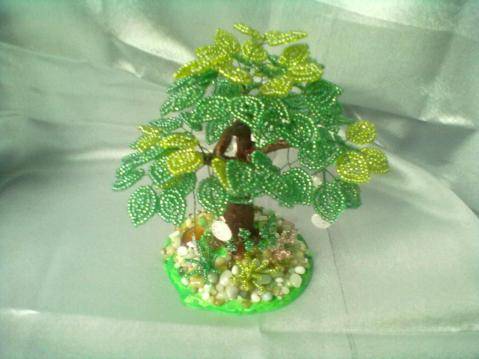 Зеленый бонсай из бисера: делаем денежное дерево своими руками