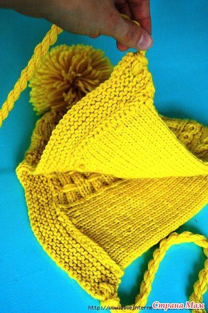 Шапка капор для девочки спицами с описанием и схемой вязания
