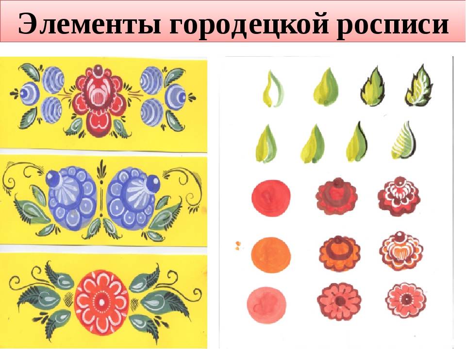 Городецкая роспись образцы элементов и композиций