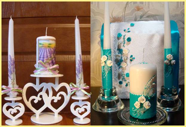 Оформление и украшение свадебных свечей