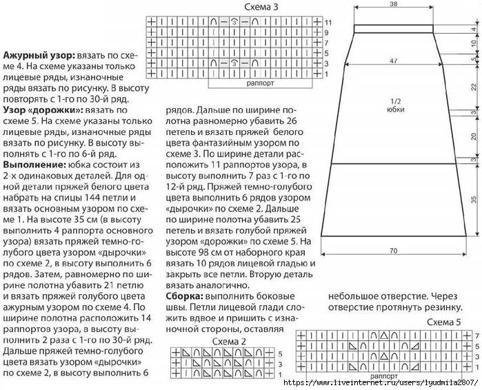 Узоры для вязания юбок спицами с описанием и схемами