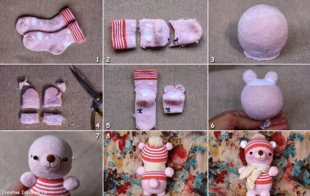 Поделки из носков ✂(зайчик, собачка, кукла, гусеница, снеговик) — 9 идей