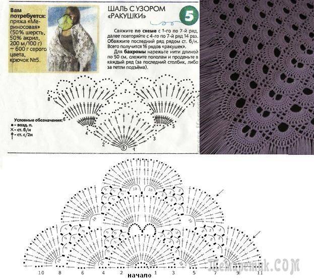 Схема шали крючком ракушки и описание вязание