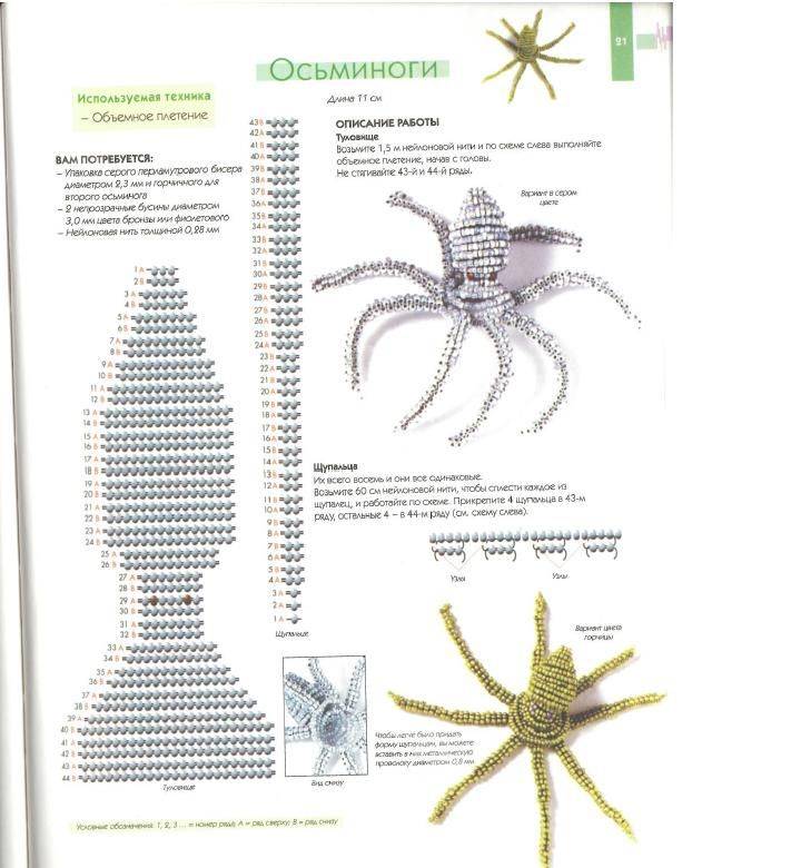 Как сплести из бисера паука схема плетения