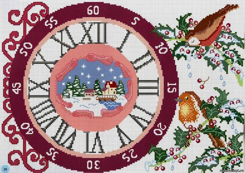 Вышивка крестом часов с бесплатными схемами: часики на кухню на любые времена года с фото