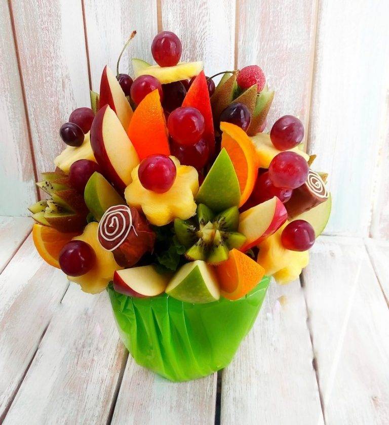Букет из фруктов: как своими руками собрать и оформить красивый фруктовый букет (100 фото)