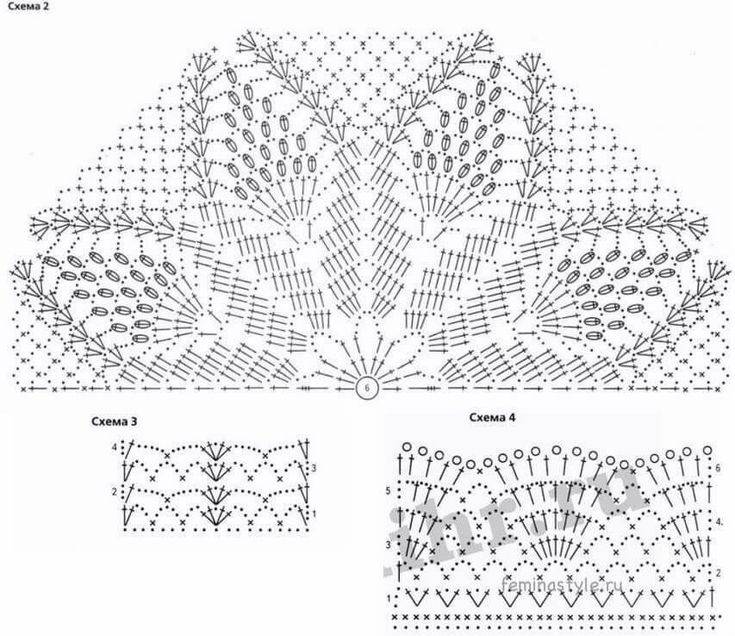 Полукруглые шали крючком со схемами