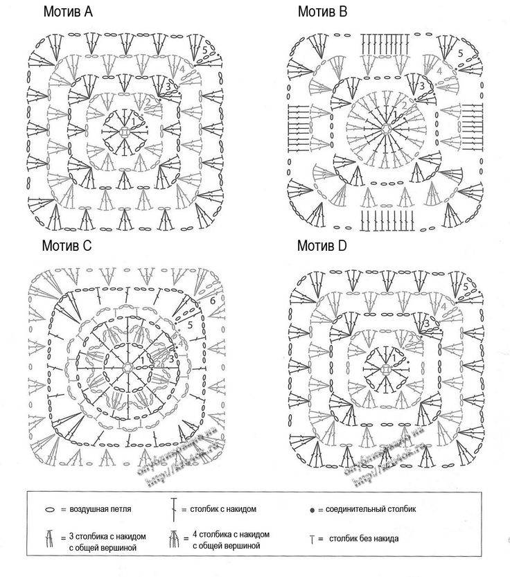 Мотивы крючком схемы квадраты для пледа