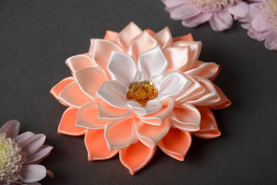Резинка и заколка с цветком канзаши из узкой ленты – пошаговый мастер-класс