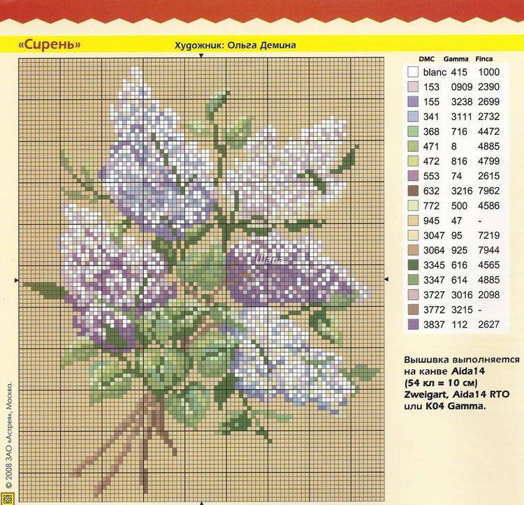 Вышивка сирень крестом схема