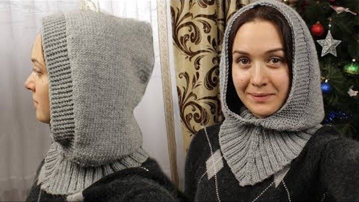 Шапка капор спицами для женщин со схемой вязания