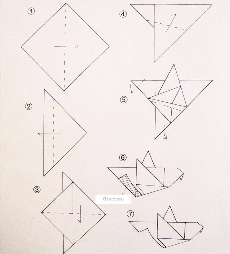 Схема изготовления оригами голубя