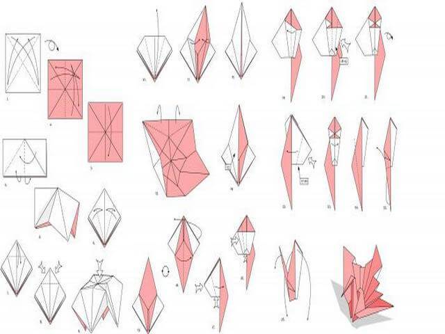 Схема оригами журавлик подробная