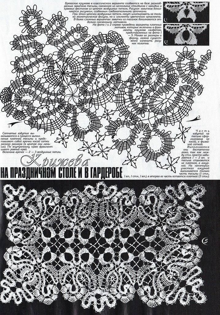 Брюггские кружева крючком схемы и описание фото