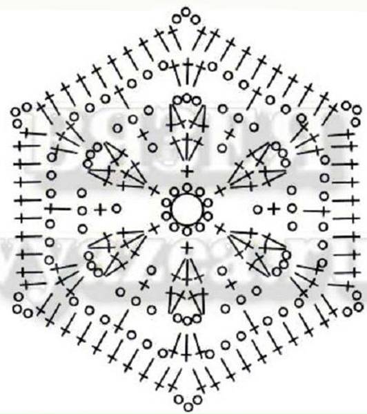 Шестиугольные мотивы крючком со схемами (30 мотивов) и описанием