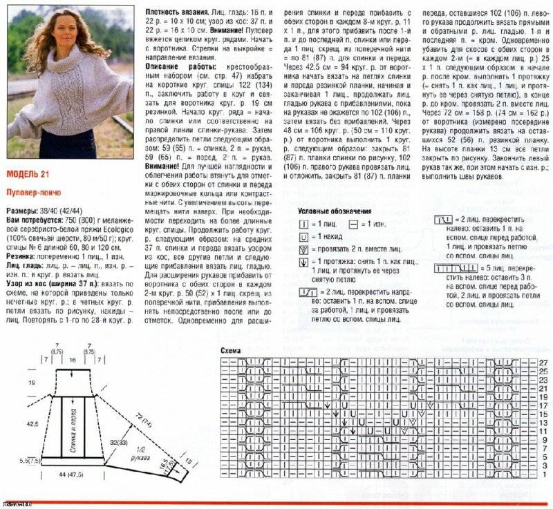 Свитер пончо спицами схемы и описание