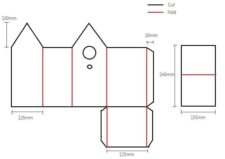 Домик из картона схема с размерами