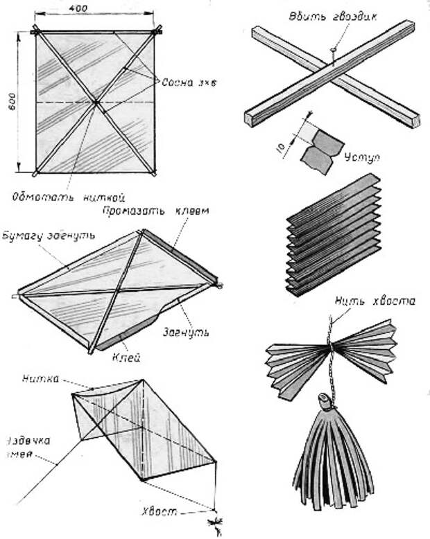 Изготовление воздушного змея из бумаги: чертежи с размерами