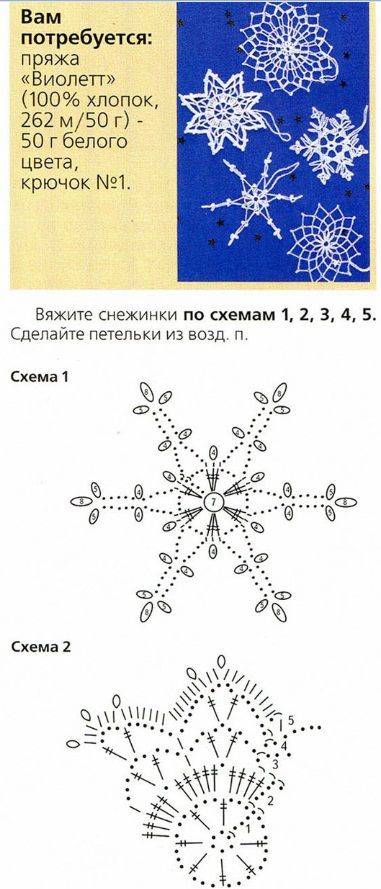 Снежинки связанные крючком со схемами и описанием