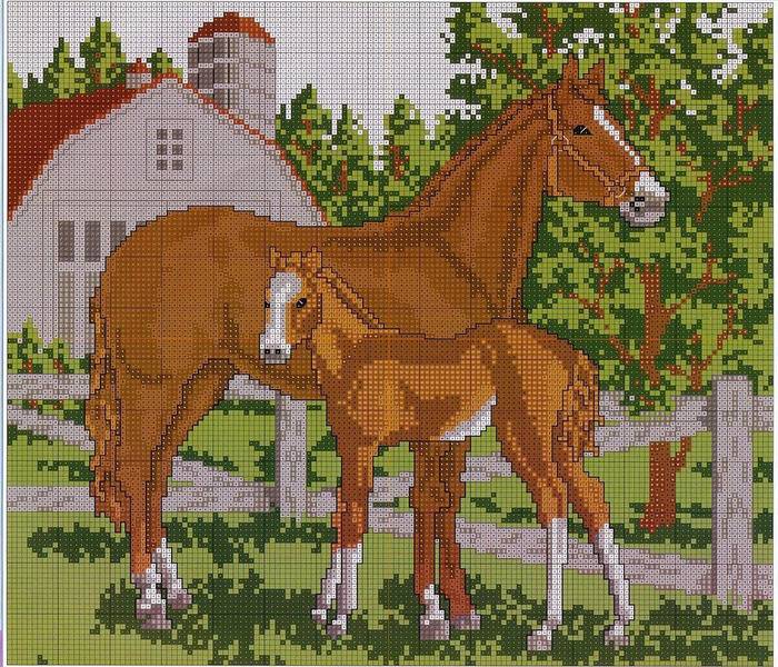 Как выполнить красивую вышивку крестом лошади?