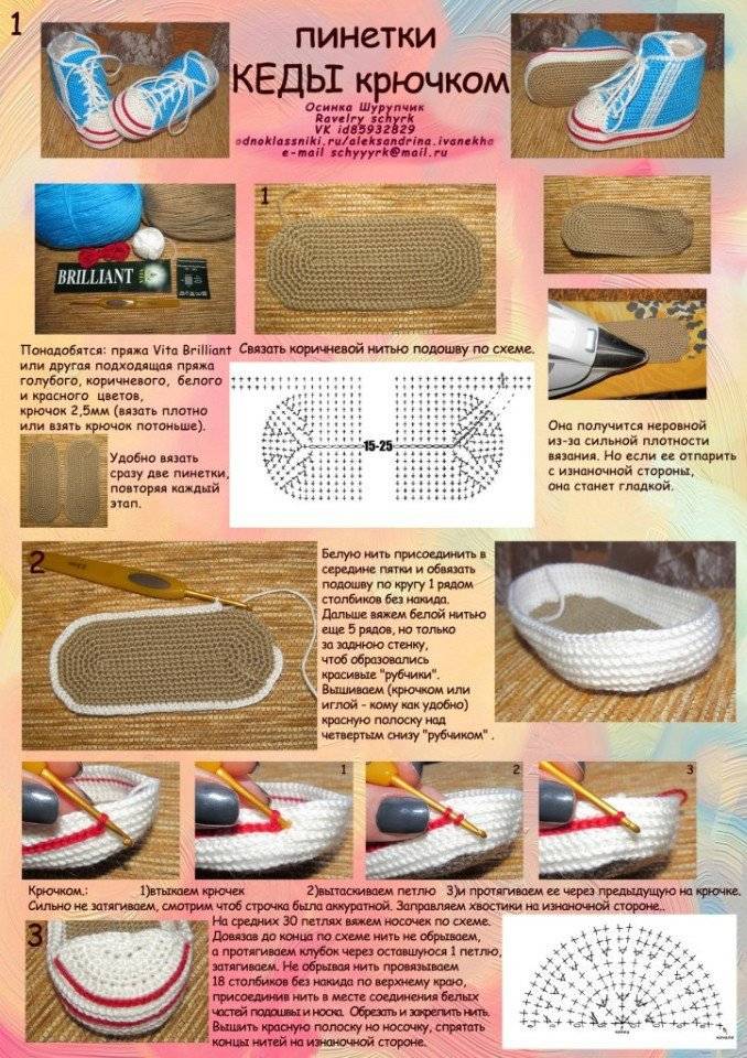 Пинетки-кроссовки крючком: пошаговый мастер класс по вязанию двух моделей