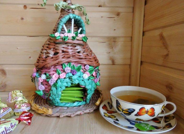 Чайный домик из газетных трубочек своими руками, плетение мастер класса с фото