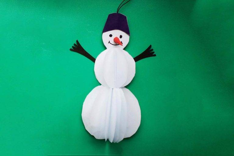 Снеговик своими руками на новый год из бумаги (объемный) - фото 2019