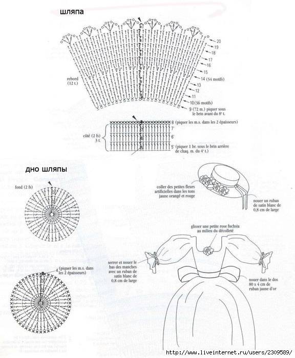 Берет для куклы спицами схемы и описание
