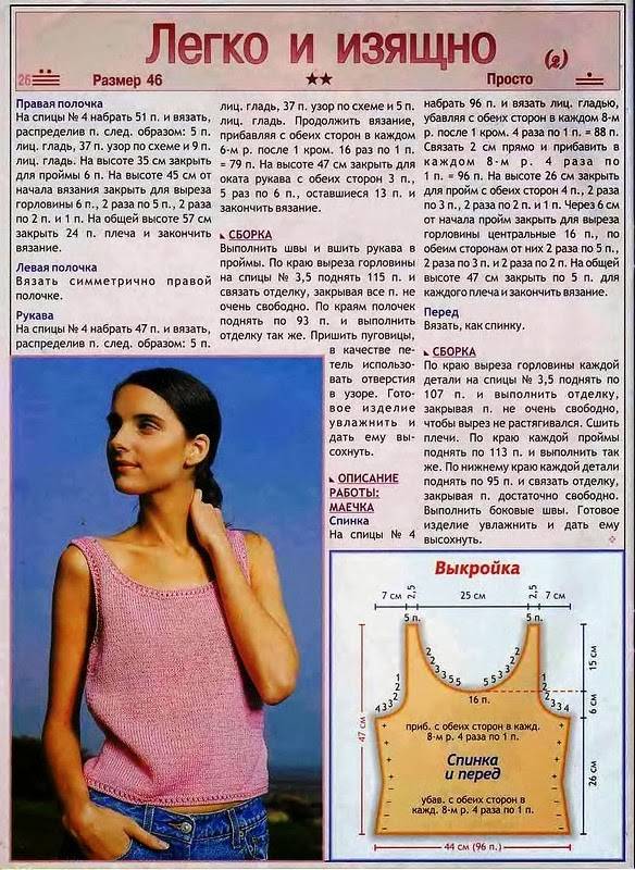 Майка спицами из хлопка схема и описание