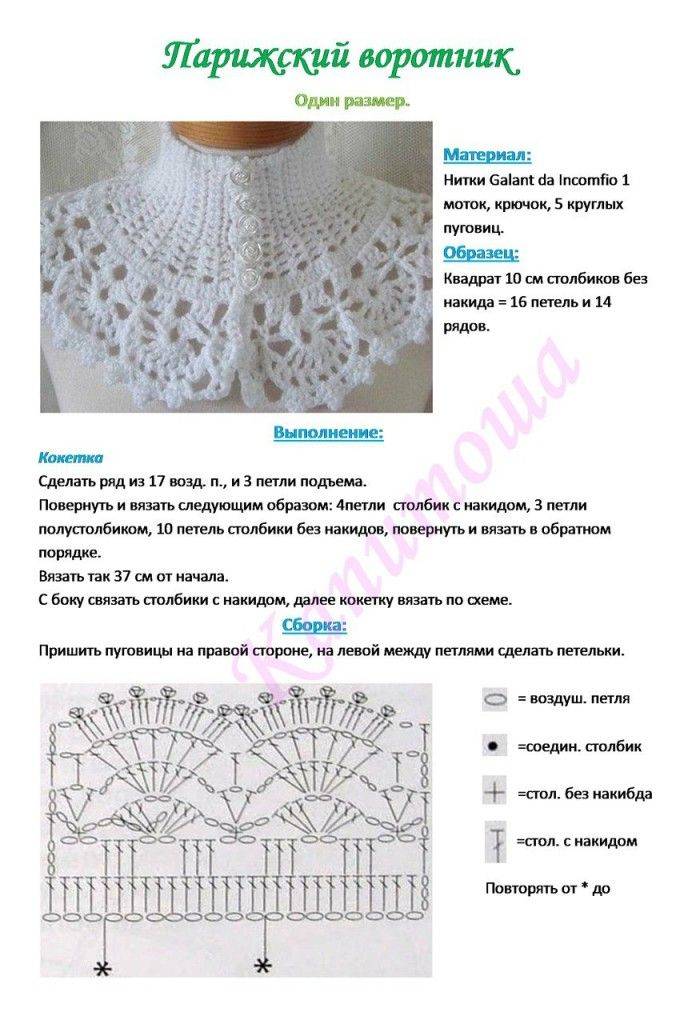 Красивые воротнички крючком своими руками — простые, для платья, с манжетами, кружевные, ажурные: схемы, описание, видео