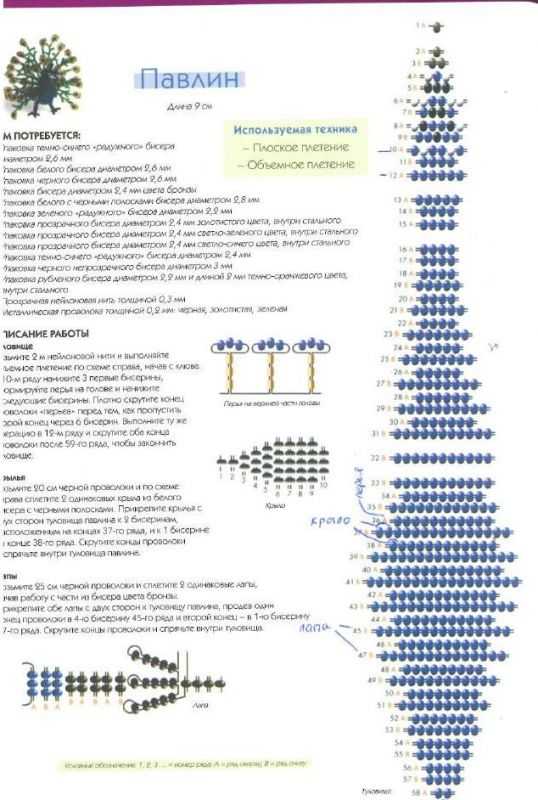Схемы бисероплетения павлин