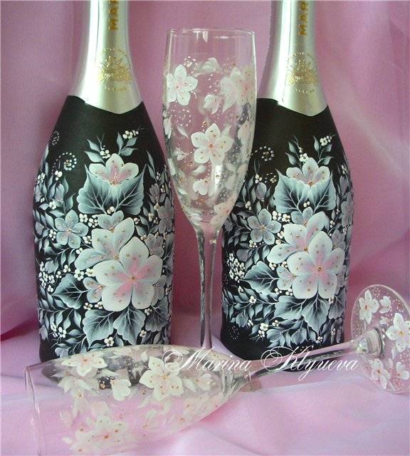 Декупаж бутылки шампанского: свадебные своими руками, пошаговое фото, технику как сделать, мк как украсить