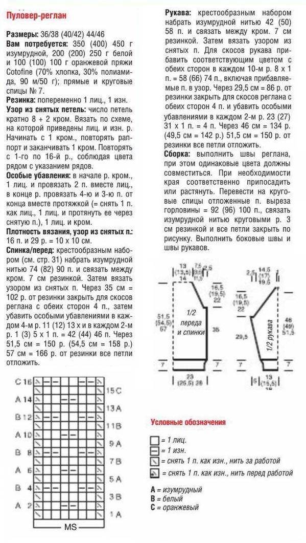 Пуловер реглан сверху спицами схемы и описание