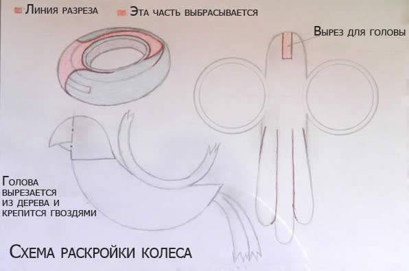 Схема как сделать лебедя из покрышки своими руками