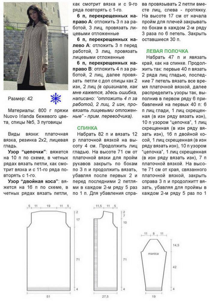 Связать пальто спицами схемы