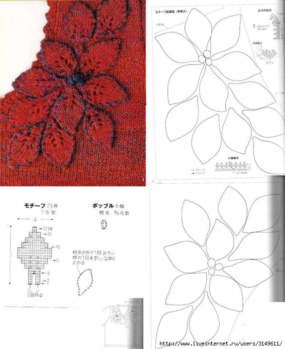 Цветы спицами для украшения одежды схемы и описания